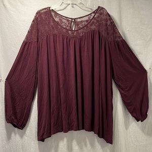Lane Bryant Raisin Colored Tunic with Illusion Sweetheart Neckline - Size 26/28